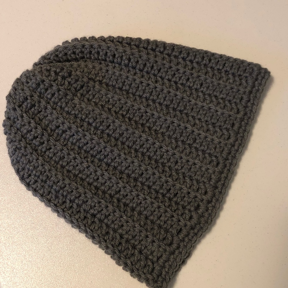 Slouchy beanie hat unisex gray unisex adult/ teen New hand crochet by me